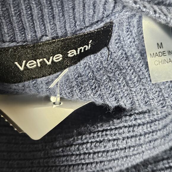 Blue V Neck Bell Sleeve Sweater Size Medium - Picture 3 of 4